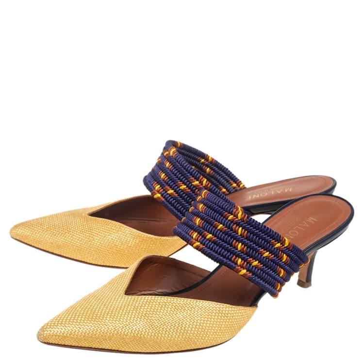 Pre Owned Malone Souliers Yellow/Blue Canvas Maisie Sandals Size 37