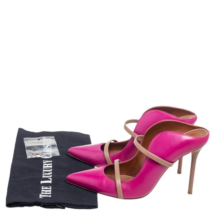 Pre Owned Malone Souliers Pink Leather Maureen Mule Sandals Size 38.5