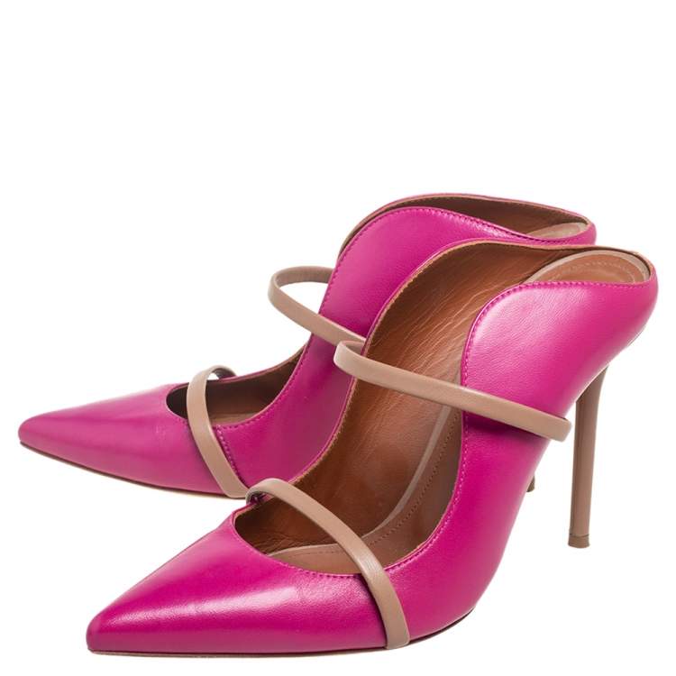 Pre Owned Malone Souliers Pink Leather Maureen Mule Sandals Size 38.5