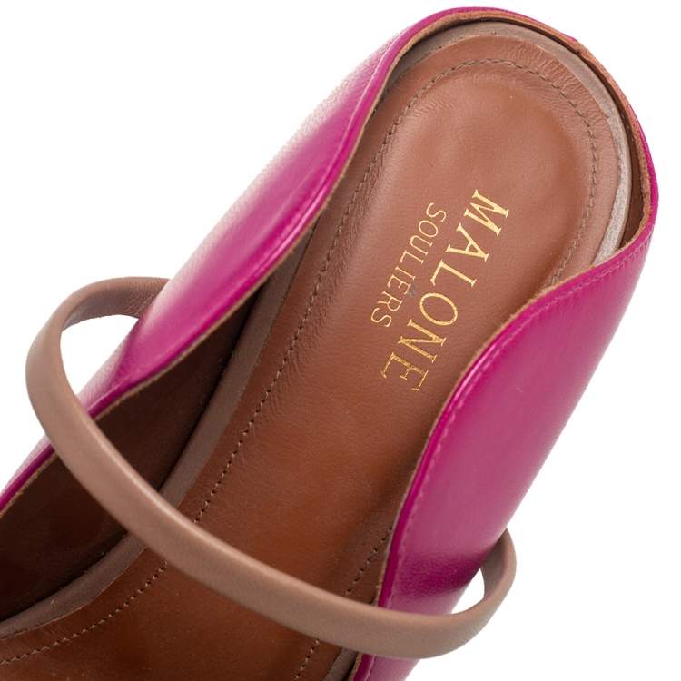 Pre Owned Malone Souliers Pink Leather Maureen Mule Sandals Size 38.5
