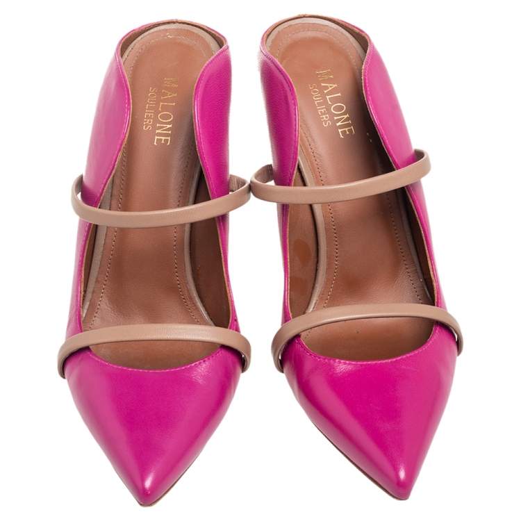 Pre Owned Malone Souliers Pink Leather Maureen Mule Sandals Size 38.5