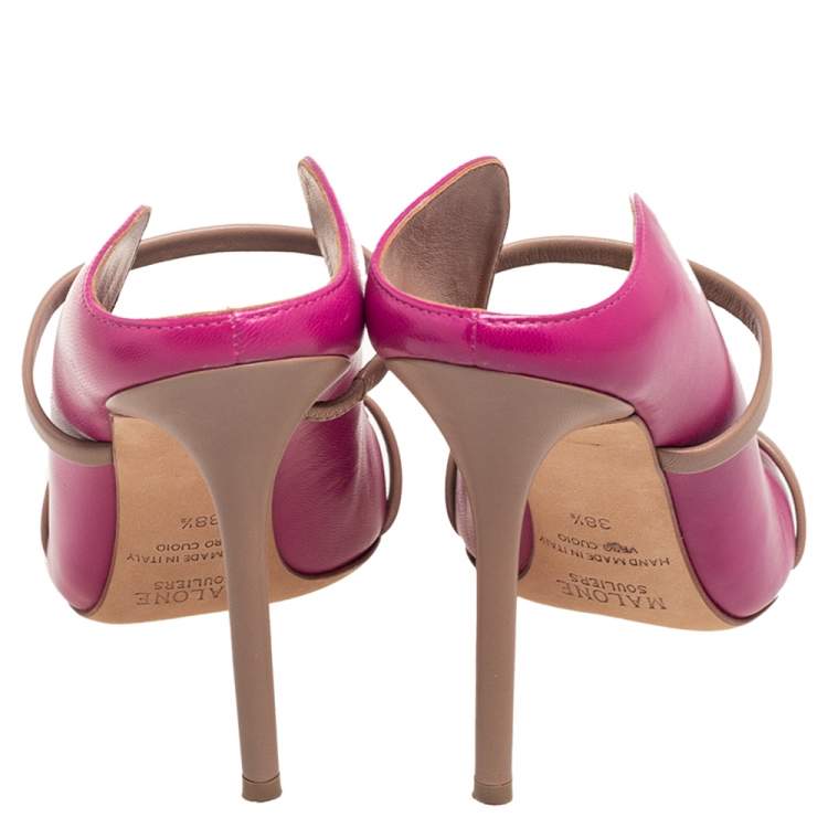 Pre Owned Malone Souliers Pink Leather Maureen Mule Sandals Size 38.5