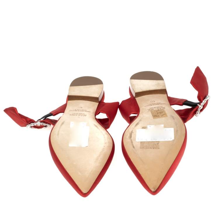 Pre Owned Malone Souliers Red Satin Maite Crystal Buckle Flats Size 40