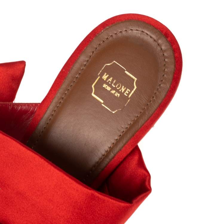 Pre Owned Malone Souliers Red Satin Maite Crystal Buckle Flats Size 40