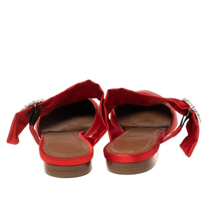 Pre Owned Malone Souliers Red Satin Maite Crystal Buckle Flats Size 40