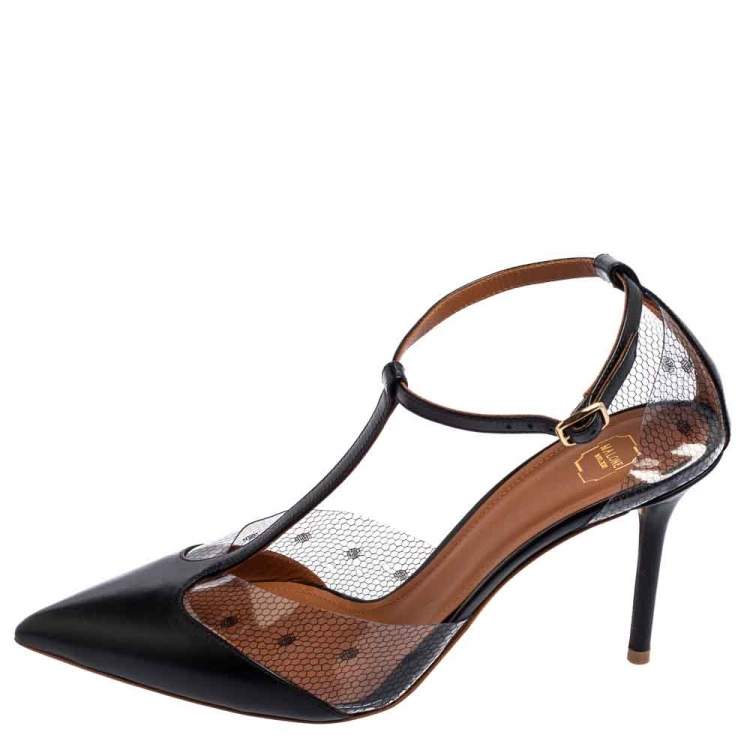 Pre Owned Malone Souliers Black PVC And Leather  T Strap  Pumps Size 39