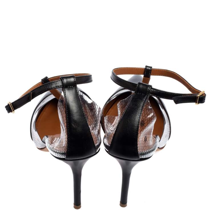 Pre Owned Malone Souliers Black PVC And Leather  T Strap  Pumps Size 39