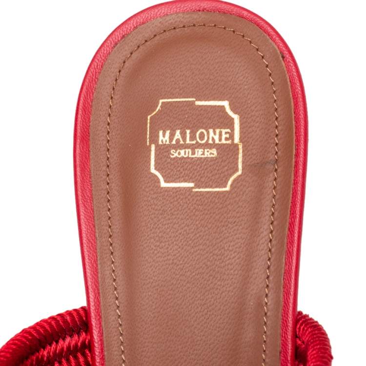 Pre Owned Malone Souliers Red Canvas And Leather Milena Slide Sandals Size 38