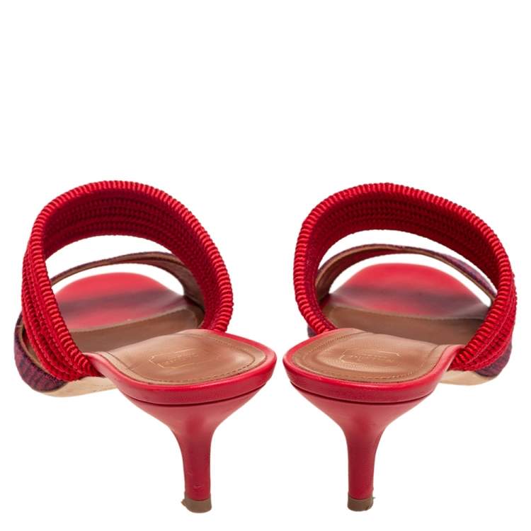 Pre Owned Malone Souliers Red Canvas And Leather Milena Slide Sandals Size 38