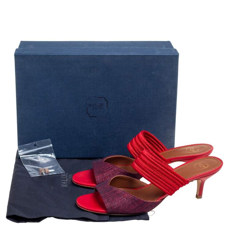 Pre Owned Malone Souliers Red Canvas And Leather Milena Slide Sandals Size 38