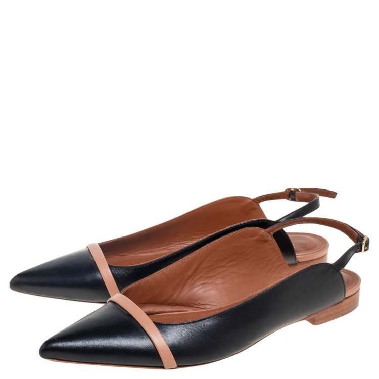 Pre Owned Malone Souliers x Roy Luwolt Black Leather Marion Luwolt Flat Slingback Sandals Size 38.5