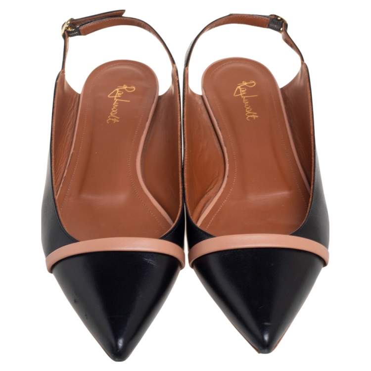 Pre Owned Malone Souliers x Roy Luwolt Black Leather Marion Luwolt Flat Slingback Sandals Size 38.5