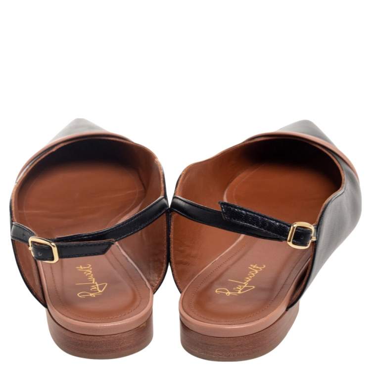 Pre Owned Malone Souliers x Roy Luwolt Black Leather Marion Luwolt Flat Slingback Sandals Size 38.5