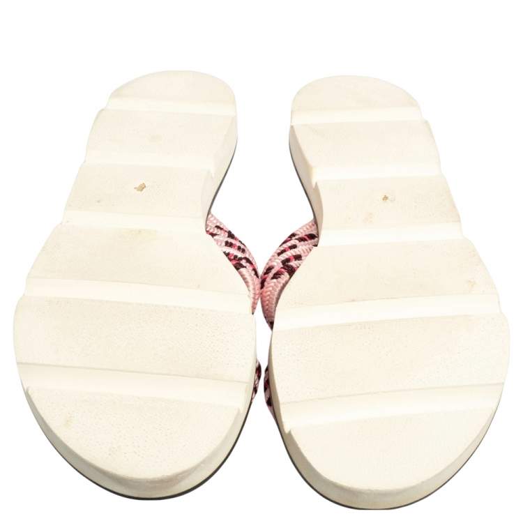 Pre Owned Malone Souliers Pink Raffia Fabric Criss Cross Flat Slide Sandals Size 40