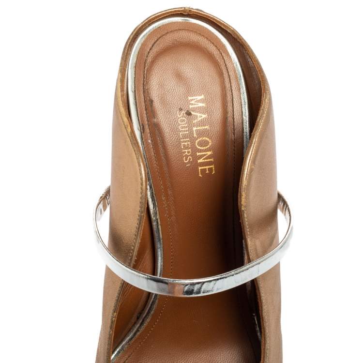 Pre Owned Malone Souliers Gold/Silver Metallic Leather Maureen Pointed Toe Mule Sandals Size 41
