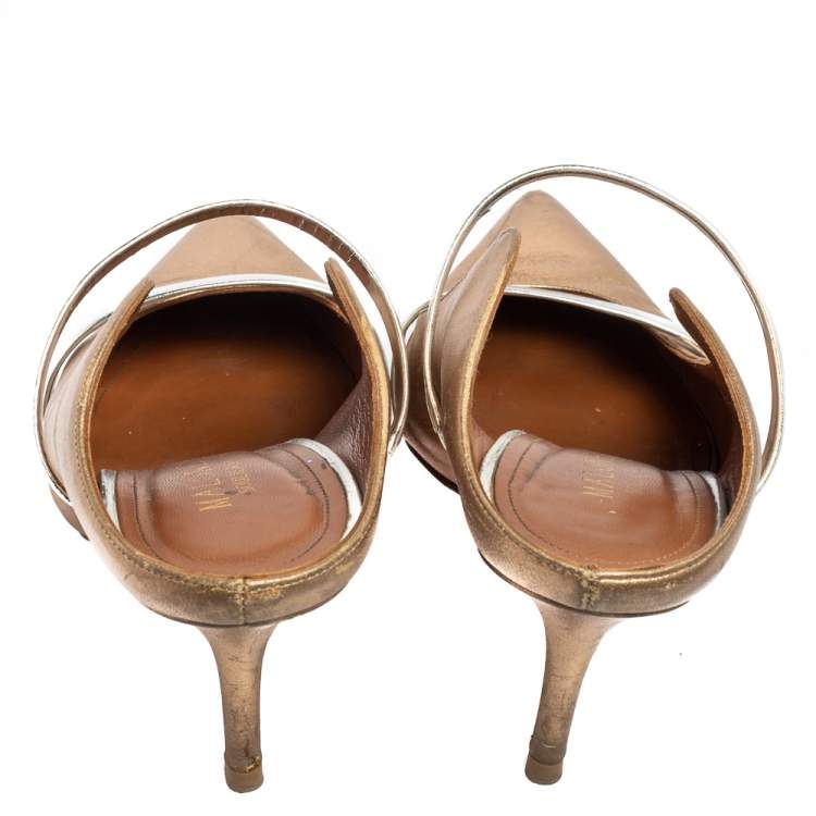 Pre Owned Malone Souliers Gold/Silver Metallic Leather Maureen Pointed Toe Mule Sandals Size 41