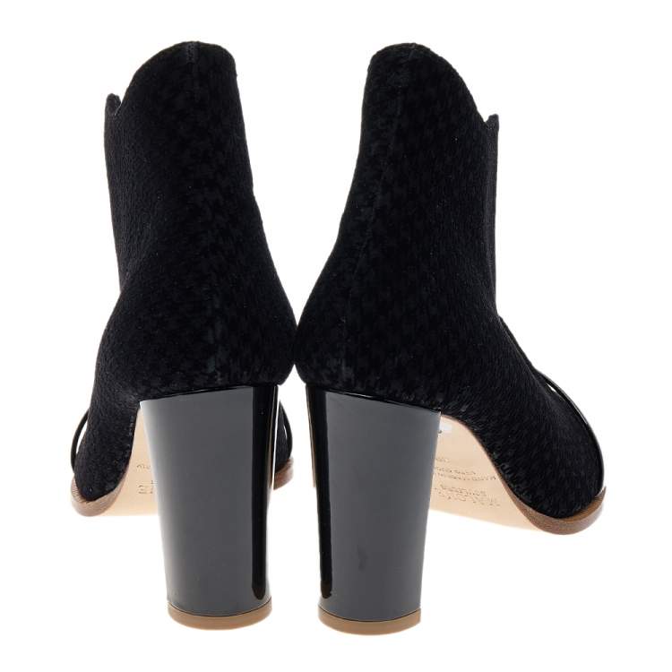 Pre Owned Malone Souliers Black Houndstooth Print Velvet Clara Ankle Boots Size 38