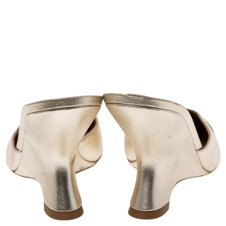 Pre Owned Malone Souliers Metallic Gold Leather  Marilyn Wedge Mules Size 36