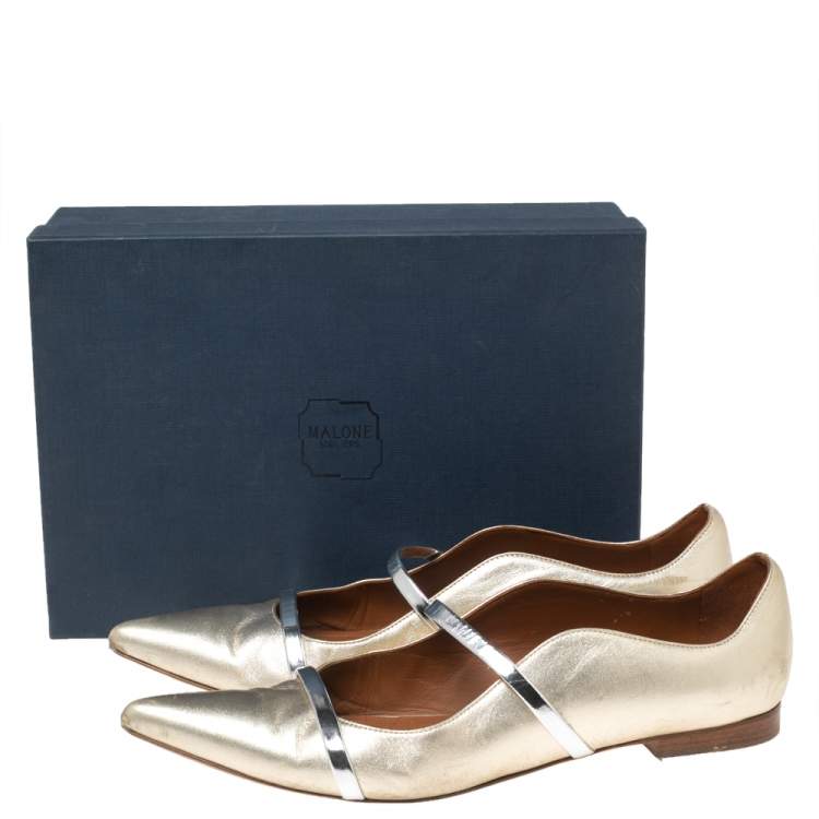 Pre Owned Malone Souliers Metallic Gold Leather Maureen  Ballet Flats Size 41