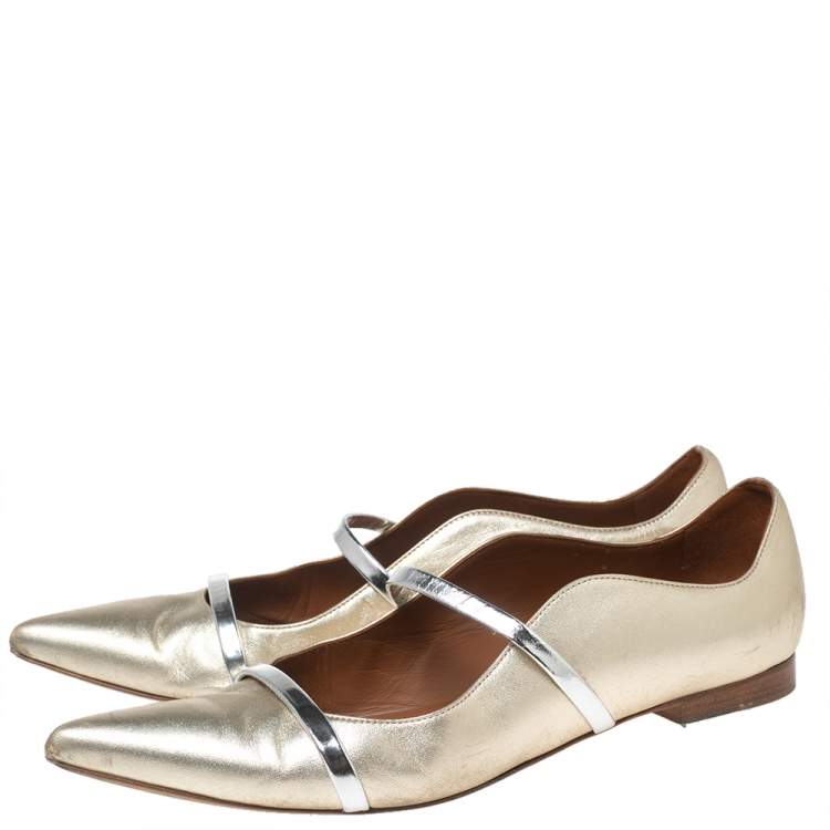 Pre Owned Malone Souliers Metallic Gold Leather Maureen  Ballet Flats Size 41