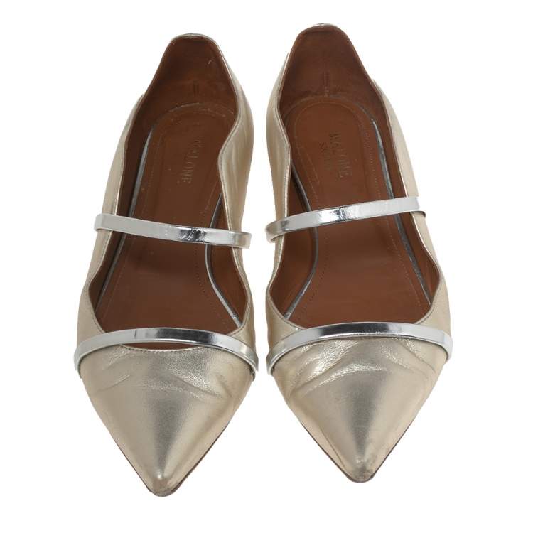 Pre Owned Malone Souliers Metallic Gold Leather Maureen  Ballet Flats Size 41