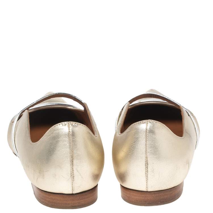 Pre Owned Malone Souliers Metallic Gold Leather Maureen  Ballet Flats Size 41