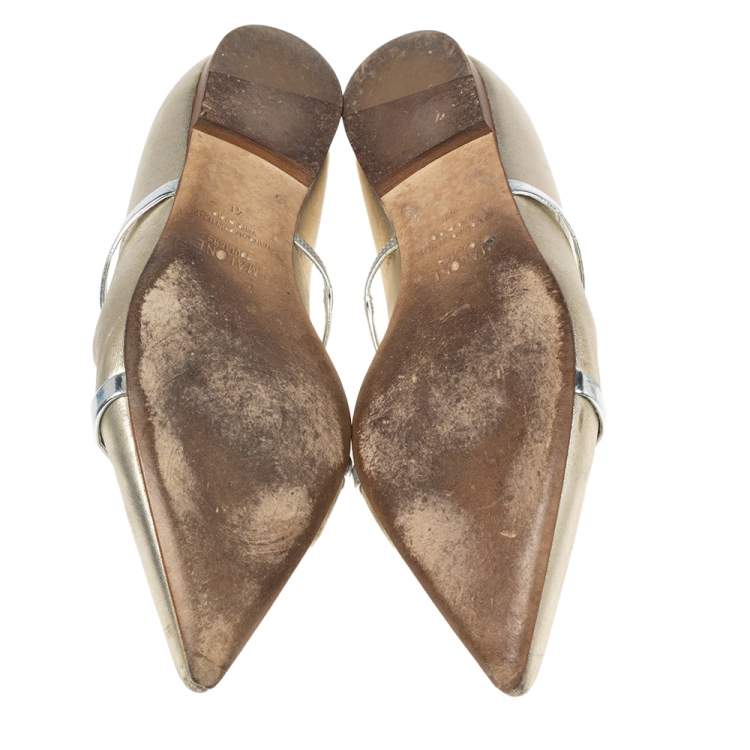 Pre Owned Malone Souliers Metallic Gold Leather Maureen  Ballet Flats Size 41