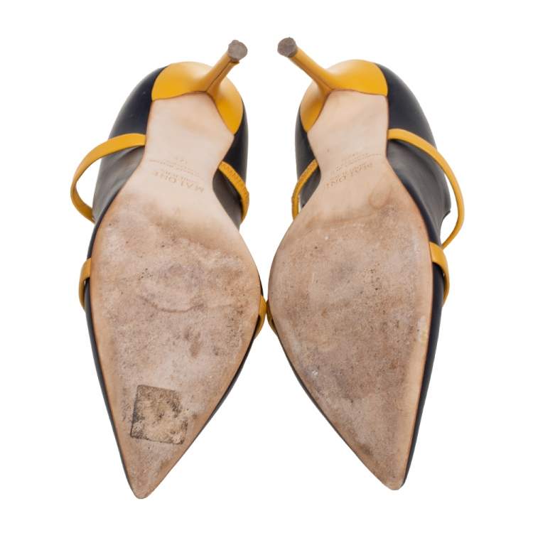 مملوكة مسبقًا Malone Souliers Navy Blue/Yellow Leather Maureen Pumps Size 37.5