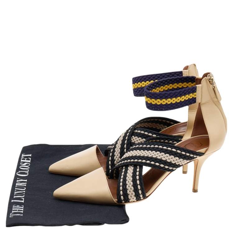 Pre Owned Malone Souliers x Roksanda Beige Leather And Elastic Dana Criss Cross Ankle Strap Pumps Size 39