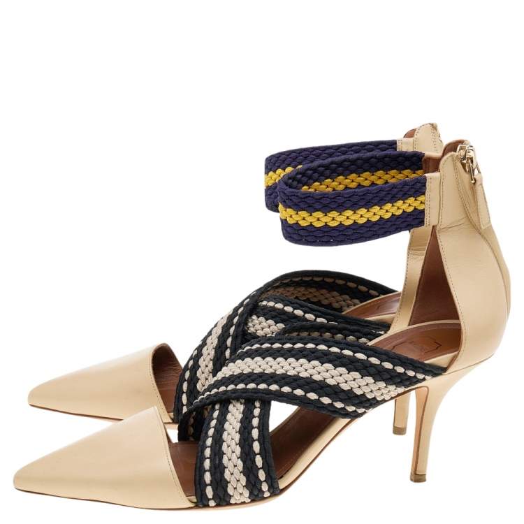 Pre Owned Malone Souliers x Roksanda Beige Leather And Elastic Dana Criss Cross Ankle Strap Pumps Size 39