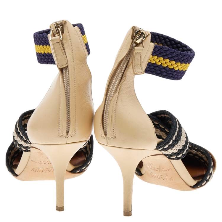 Pre Owned Malone Souliers x Roksanda Beige Leather And Elastic Dana Criss Cross Ankle Strap Pumps Size 39