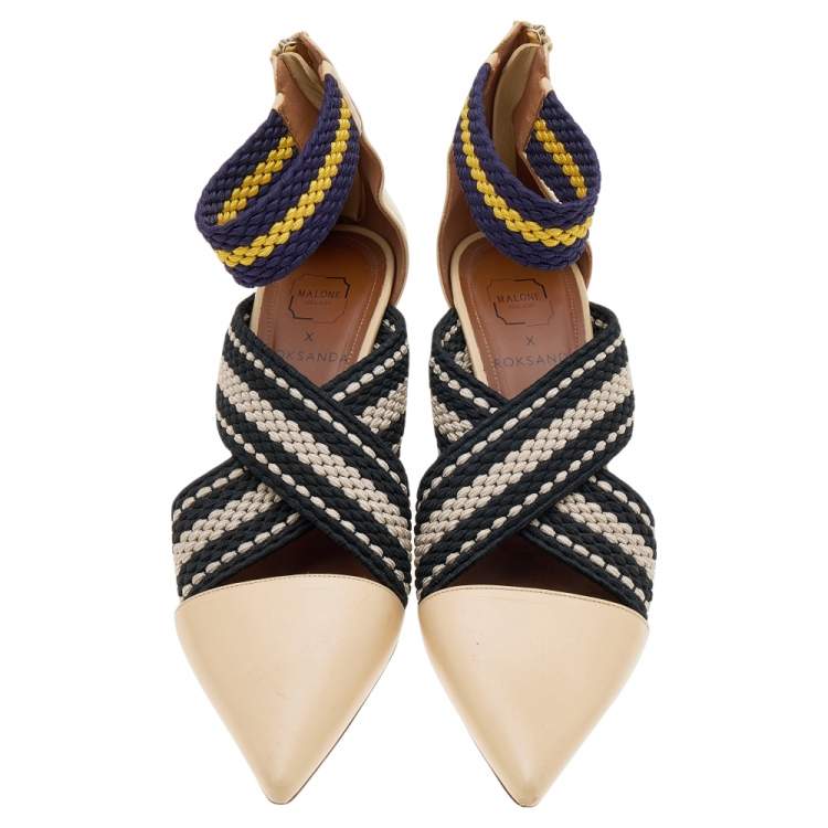 Pre Owned Malone Souliers x Roksanda Beige Leather And Elastic Dana Criss Cross Ankle Strap Pumps Size 39