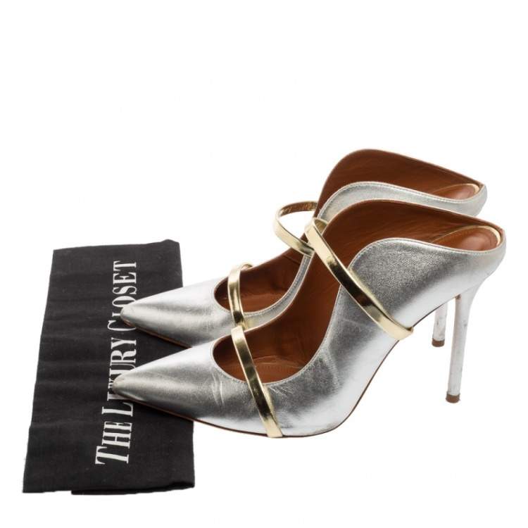 Pre Owned Malone Souliers Silver Leather Maureen Pumps Size 38