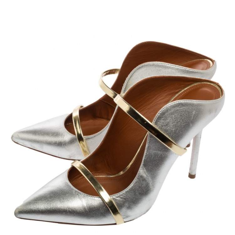 Pre Owned Malone Souliers Silver Leather Maureen Pumps Size 38