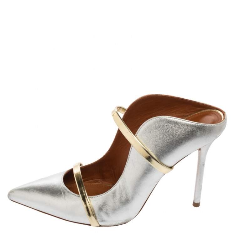 Pre Owned Malone Souliers Silver Leather Maureen Pumps Size 38