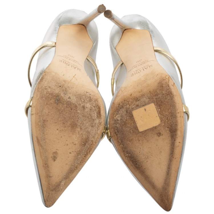 Pre Owned Malone Souliers Silver Leather Maureen Pumps Size 38
