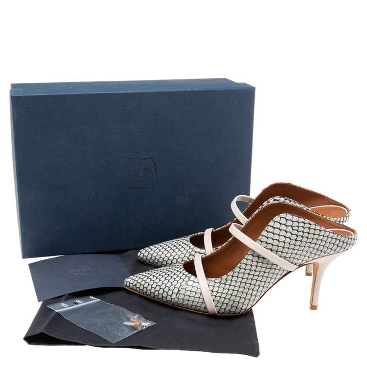 Pre Owned Malone Souliers Grey/Beige Snakeskin Leather Maureen Pointed Toe Mules Size 38