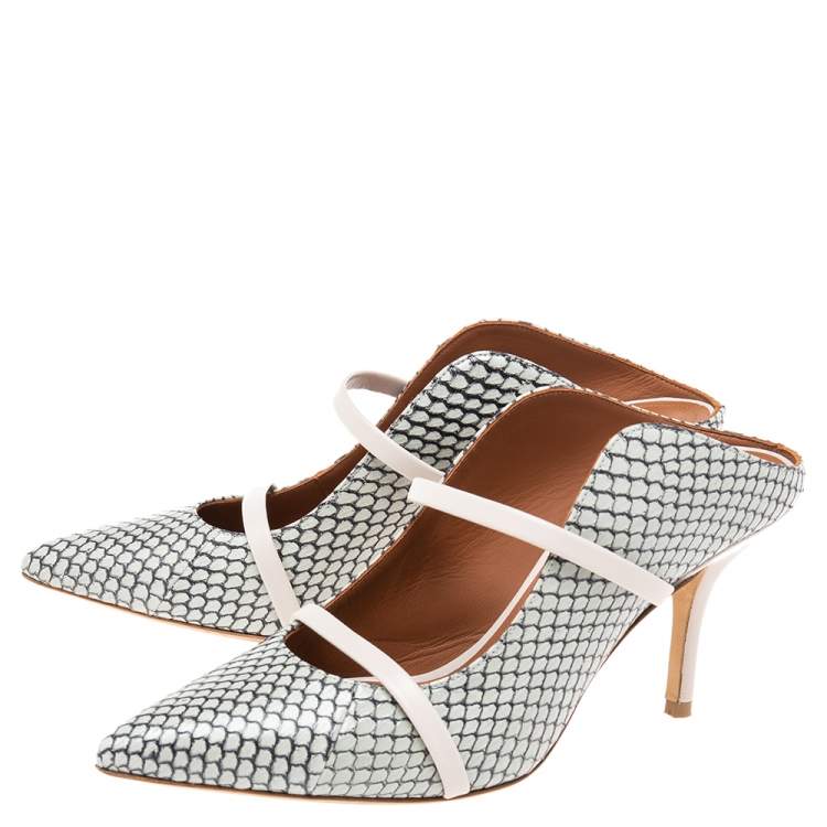 Pre Owned Malone Souliers Grey/Beige Snakeskin Leather Maureen Pointed Toe Mules Size 38
