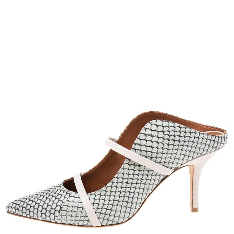 Pre Owned Malone Souliers Grey/Beige Snakeskin Leather Maureen Pointed Toe Mules Size 38