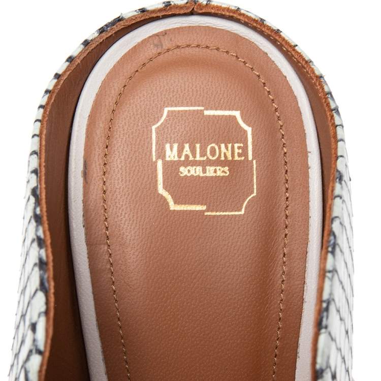 Pre Owned Malone Souliers Grey/Beige Snakeskin Leather Maureen Pointed Toe Mules Size 38