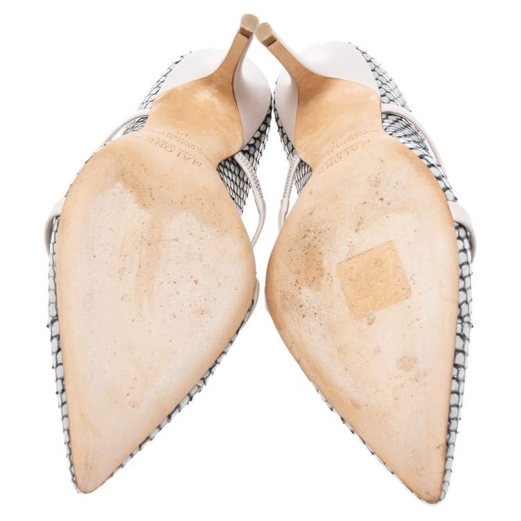 Pre Owned Malone Souliers Grey/Beige Snakeskin Leather Maureen Pointed Toe Mules Size 38