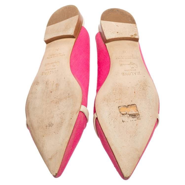 Pre Owned Malone Souliers Pink Canvas And Leather Slingback Flat Sandals Size 39