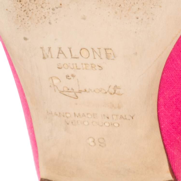 Pre Owned Malone Souliers Pink Canvas And Leather Slingback Flat Sandals Size 39