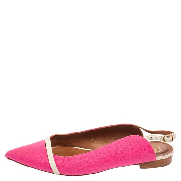 Pre Owned Malone Souliers Pink Canvas And Leather Slingback Flat Sandals Size 39