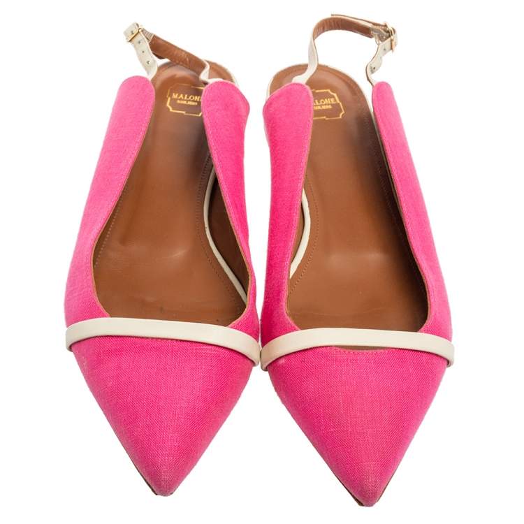 Pre Owned Malone Souliers Pink Canvas And Leather Slingback Flat Sandals Size 39