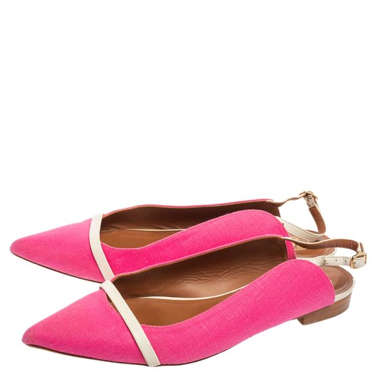 Pre Owned Malone Souliers Pink Canvas And Leather Slingback Flat Sandals Size 39