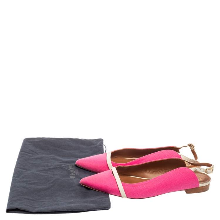 Pre Owned Malone Souliers Pink Canvas And Leather Slingback Flat Sandals Size 39