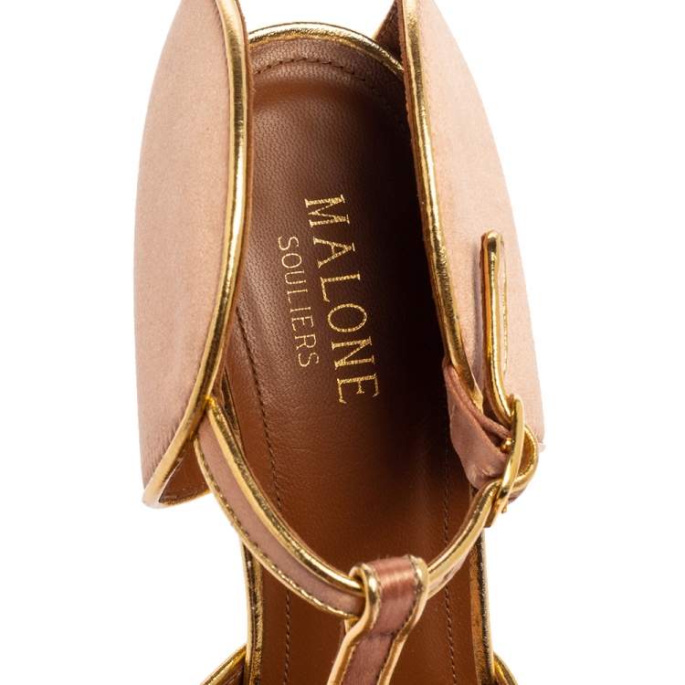 Pre Owned Malone Souliers  Beige/Gold Satin Imogen  Pumps Size 38