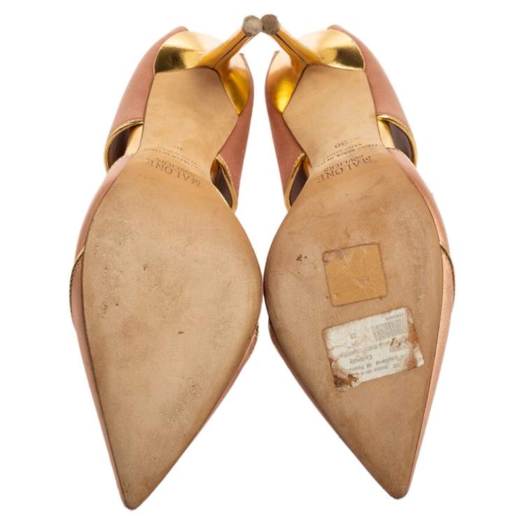 Pre Owned Malone Souliers  Beige/Gold Satin Imogen  Pumps Size 38