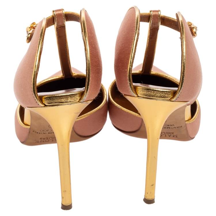Pre Owned Malone Souliers  Beige/Gold Satin Imogen  Pumps Size 38